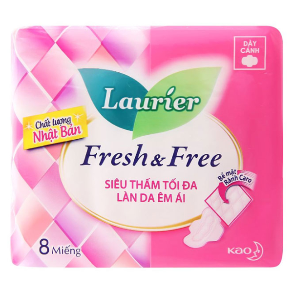 Băng vệ sinh Laurier Fresh and Free siêu thấm có cánh gói 8 miếng