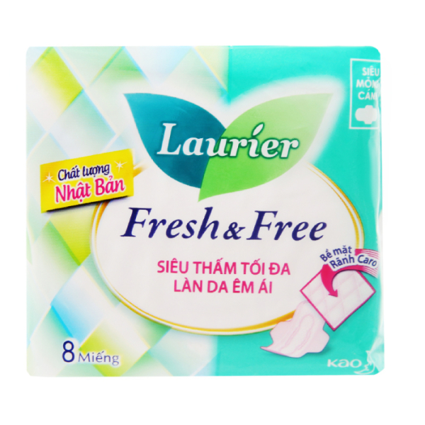 Băng vệ sinh Laurier Fresh&Free siêu thấm gói 8 miếng