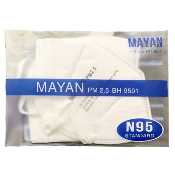 Khẩu trang y tế Mayan N95 PM 2.5 BH 9501 4 lớp màu trắng gói 2 cái