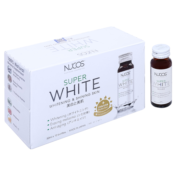 Nước uống Nucos Super White làm trắng da, giảm nám hộp 10 chai x 50ml