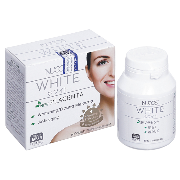 Nucos White New Placenta hỗ trợ trắng da, giảm nám hộp 60 viên