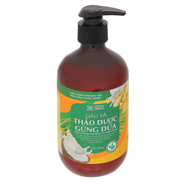 Dầu xả thảo dược Gừng dừa Cocay Hoala giúp tóc mềm mượt, giảm khô sơ chai 440g