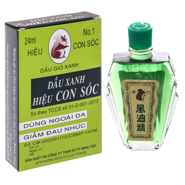 Dầu gió xanh hiệu Con Sóc giảm đau nhức, côn trùng cắn chai 24ml