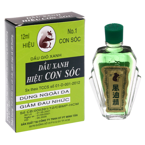 Dầu gió xanh hiệu Con Sóc giảm đau nhức, côn trùng cắn chai 12ml