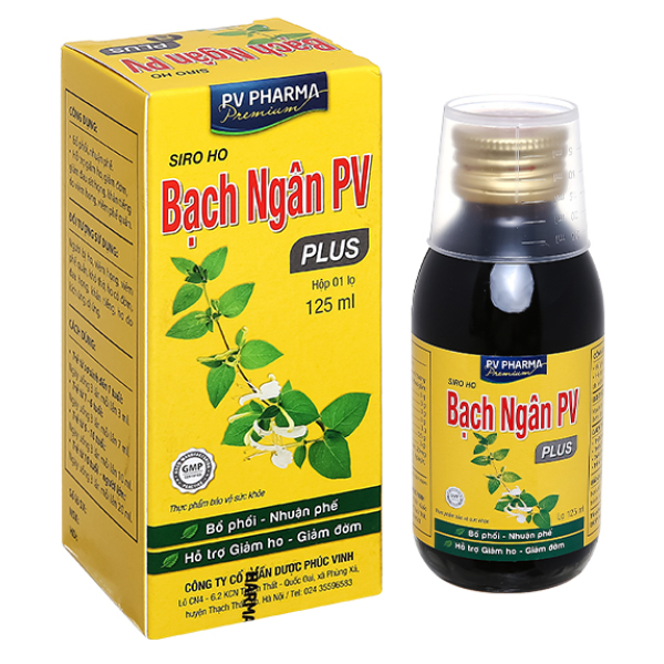 Siro Bạch Ngân PV Plus hỗ trợ giảm ho, đau rát họng chai 125ml