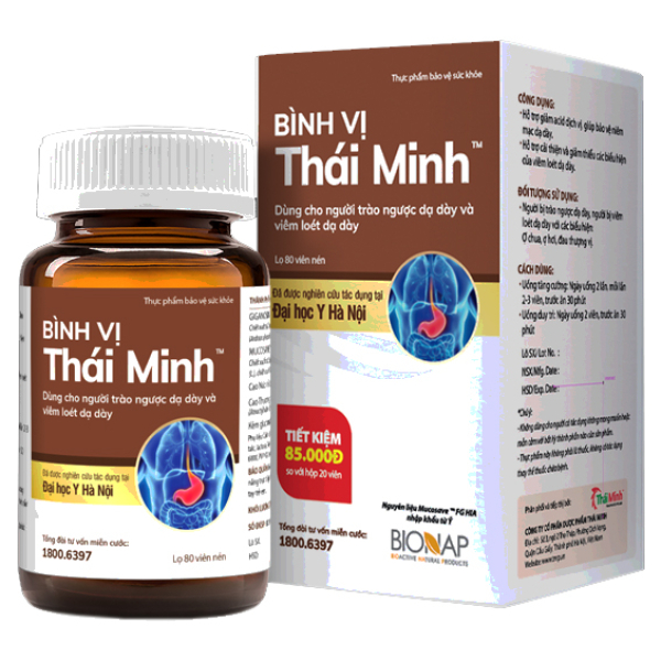 Bình Vị Thái Minh hỗ trợ giảm viêm loét dạ dày chai 80 viên