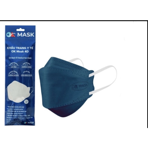 Khẩu trang y tế OK Mask 4D 3 lớp màu xanh navi gói 6 cái