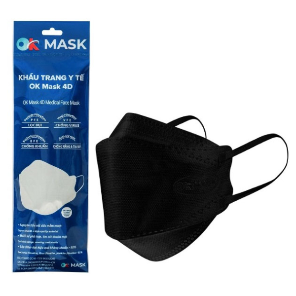 Khẩu trang y tế OK Mask 4D 3 lớp màu đen gói 6 cái