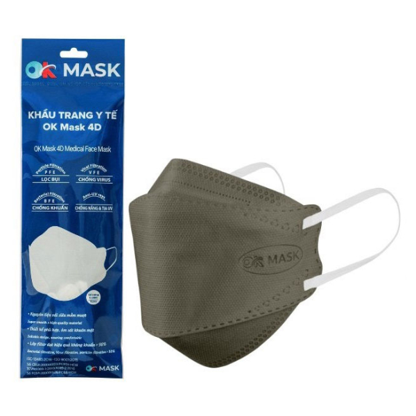 Khẩu trang y tế OK Mask 4D 3 lớp màu xám gói 6 cái