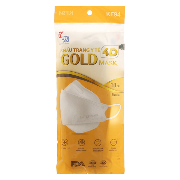 Khẩu trang y tế Trường Dương Gold Mask KF94 - 4D màu trắng size M gói 10 cái