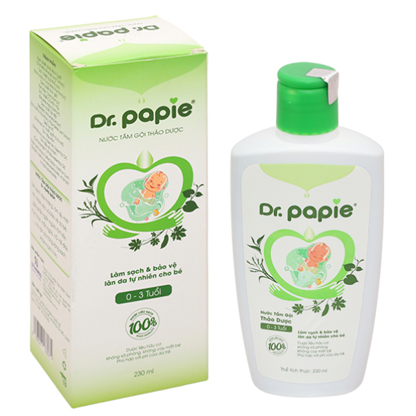 Nước tắm gội thảo dược Dr.Papie ngừa rôm sảy, mẩn ngứa cho bé chai 230ml