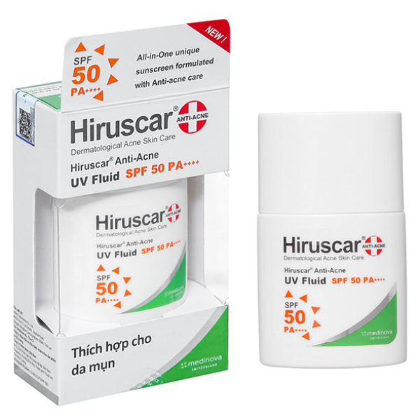 Kem chống nắng Hiruscar Anti-Acne UV Fluid SPF50 PA++++ cho da mụn chai 25g