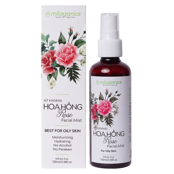 Xịt khoáng Milaganics Rose Facial Mist cấp ẩm cho da dầu chai 100ml