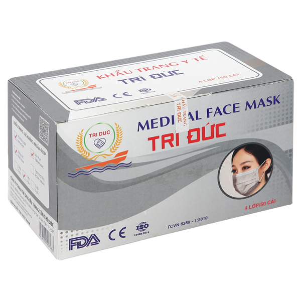 Khẩu trang y tế Trí Đức 4 lớp màu xám hộp 50 cái
