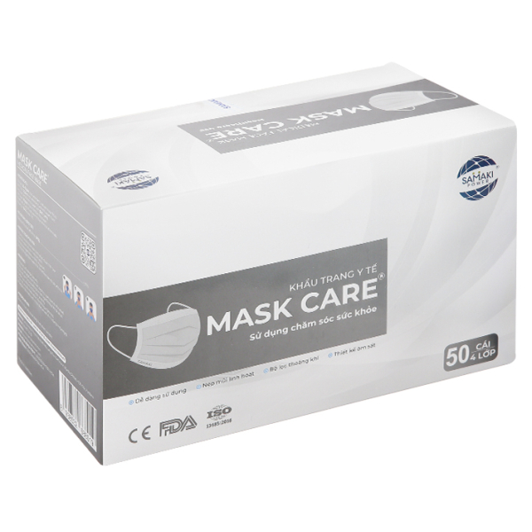 Khẩu trang y tế Mask Care 4 lớp màu xám hộp 50 cái