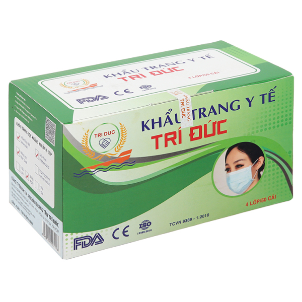 Khẩu trang y tế Trí Đức 4 lớp màu xanh hộp 50 cái