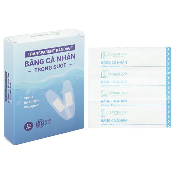 Băng cá nhân trong suốt Liworldco (72 x 19mm) hộp 20 miếng