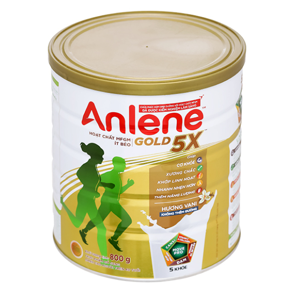 Sữa bột Anlene Gold 5X giúp xương chắc khỏe hương vani lon 800g