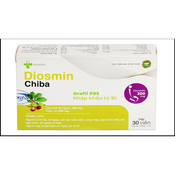 Diosmin Chiba giảm táo bón, hỗ trợ giảm trĩ hộp 30 viên