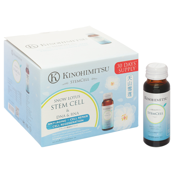 Nước uống Kinohimitsu Stem Cell hạn chế lão hóa da hộp 16 chai x 50g