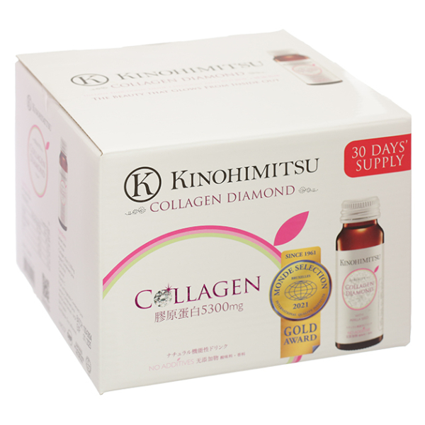 Nước uống Kinohimitsu Collagen Diamond hỗ trợ làm đẹp da hộp 16 chai x 50g