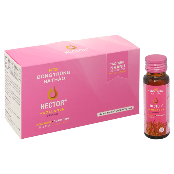 Nước uống đông trùng hạ thảo Hector + Collagen hạn chế lão hóa hộp 10 chai x 50ml