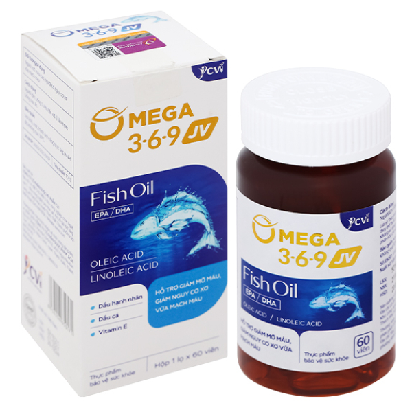 Omega 3-6-9 JV hỗ trợ giảm mỡ máu, giảm nguy cơ xơ vữa mạch máu hộp 60 viên