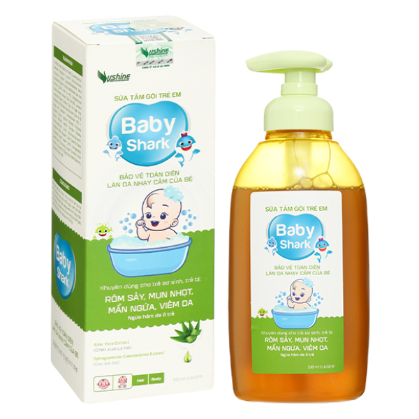 Sữa tắm gội trẻ em Baby Shark dịu nhẹ, ngừa rôm sảy chai 350ml