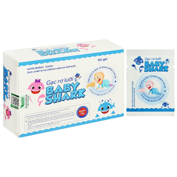 Gạc rơ lưỡi Baby Shark giúp sạch lưỡi, nướu, răng hộp 50 gói
