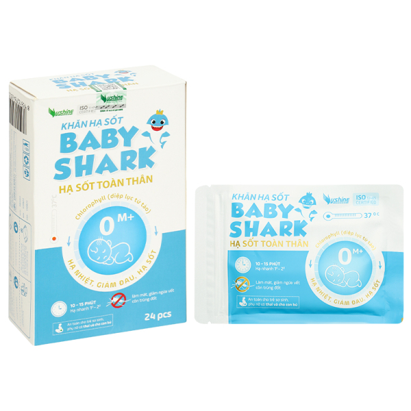 Khăn hạ sốt Baby Shark 0M+ cho bé (4 gói x 6 miếng)
