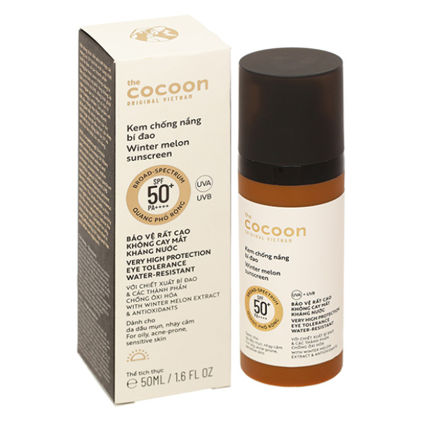 Kem chống nắng bí đao Cocoon SPF50+/ PA++++ cho da nhạy cảm, dầu mụn chai 50ml