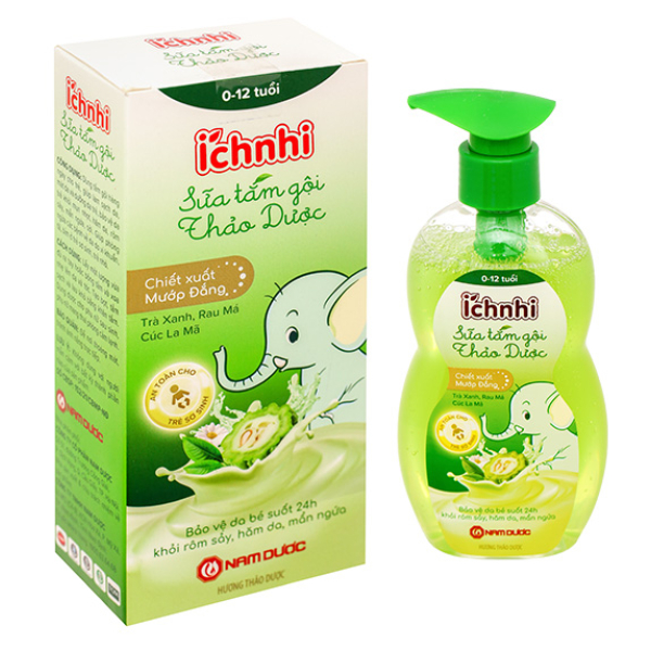 Sữa tắm gội Thảo Dược Ích Nhi giảm hăm da, rôm sảy cho bé chai 200ml