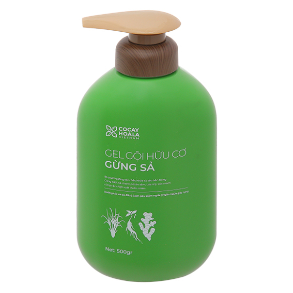 Gel gội hữu cơ Gừng Sả Cocay Hoala ngăn dầu, dưỡng ẩm chai 500g