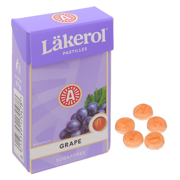Kẹo Lakerol Grape không đường vị nho hộp 27g