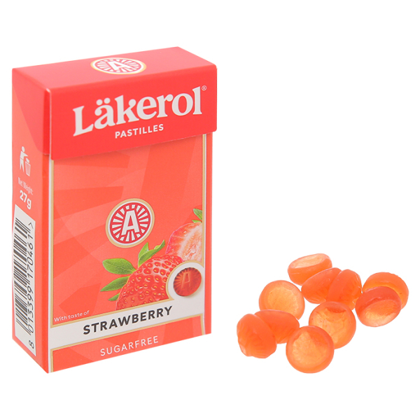 Kẹo Lakerol Strawberry không đường vị dâu hộp 27g