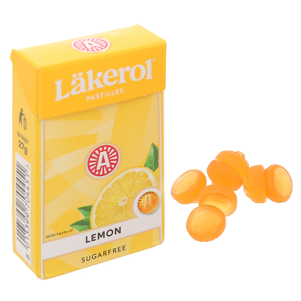 Kẹo Lekerol Lemon không đường vị chanh hộp 27g