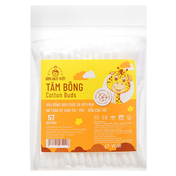 Tăm bông trẻ em Bông Bạch Tuyết đầu tròn gói 57 que