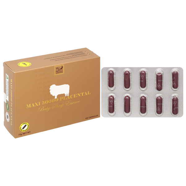Nhau thai cừu Maxi 50000 Placental hỗ trợ chống oxy hóa, giữ ẩm cho da hộp 100 viên