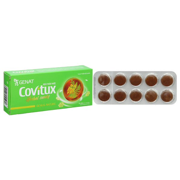 Kẹo thảo mộc Covitux giúp giảm đau rát họng hộp 10 viên