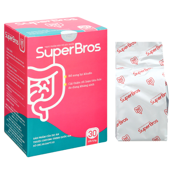 Men vi sinh SuperBros giúp bổ sung lợi khuẩn, giảm rối loạn tiêu hóa hộp 30 gói x 3.3g