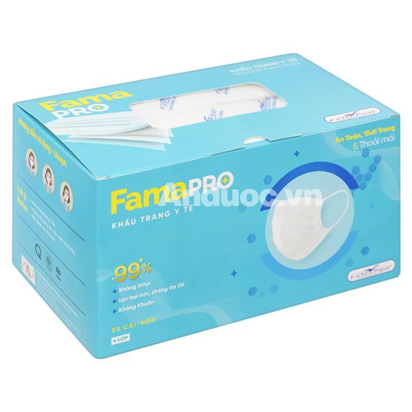 Khẩu trang y tế Famapro 4 lớp màu trắng hộp 50 cái