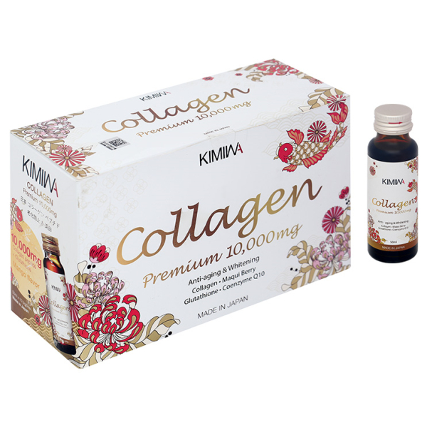 Nước uống Kimiwa Collagen Premium 10,000mg chống oxy hóa, làm đẹp da hộp 10 lọ x 50ml