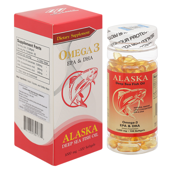 Alaska Deep Sea Fish Oil Omega 3 hỗ trợ sức khỏe tim mạch, bổ mắt hộp 100 viên