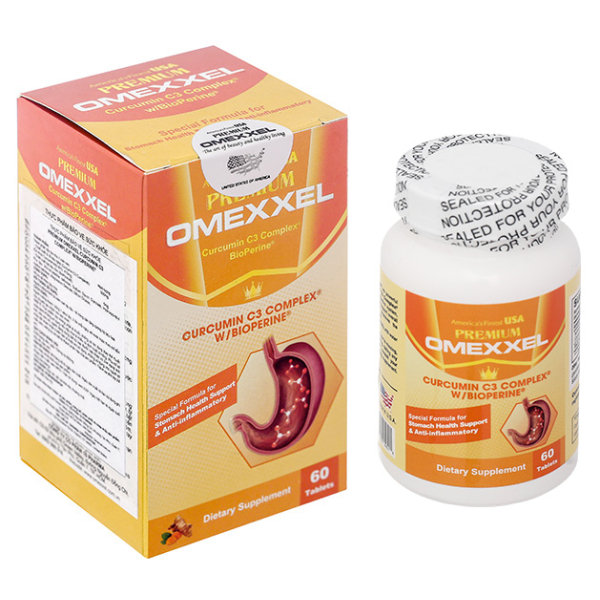 Premium Omexxel Curcumin C3 Complex W/BioPerine hỗ trợ tiêu hóa hộp 60 viên