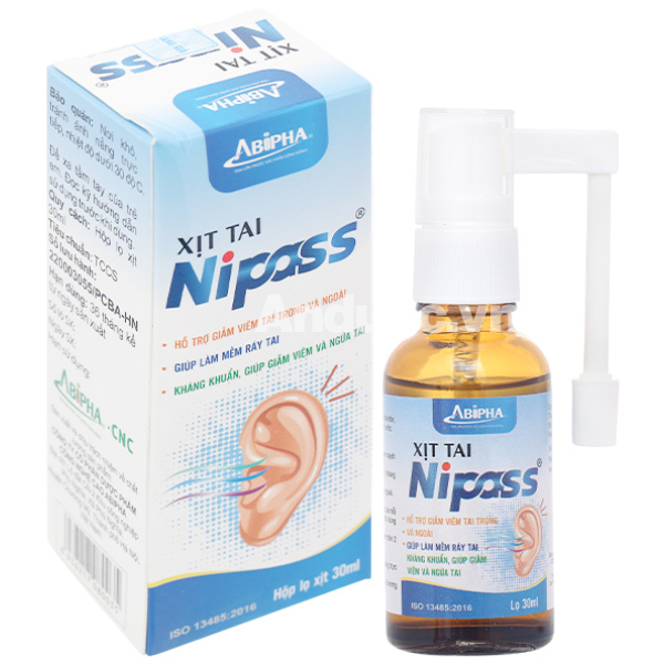 Xịt tai Nipass hỗ trợ giảm viêm tai, kháng khuẩn chai 30ml