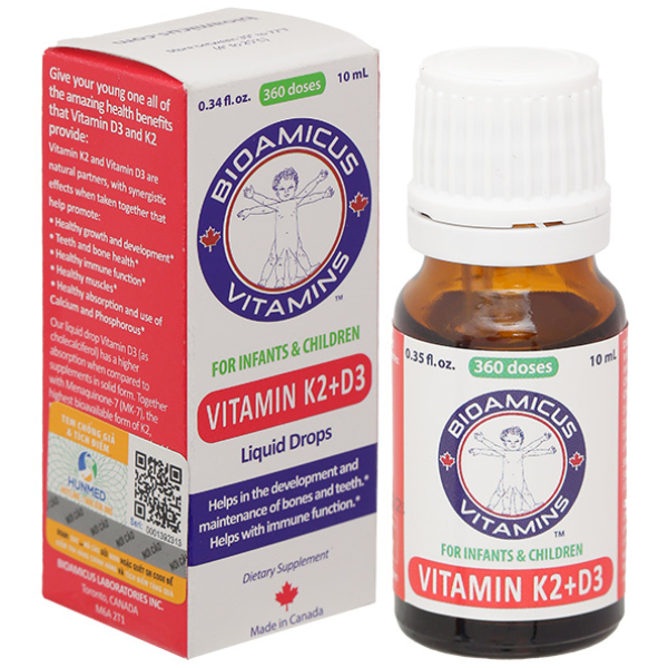 Bioamicus Vitamin K2 + D3 hỗ trợ tốt sức khỏe xương, răng cho bé lọ 10ml