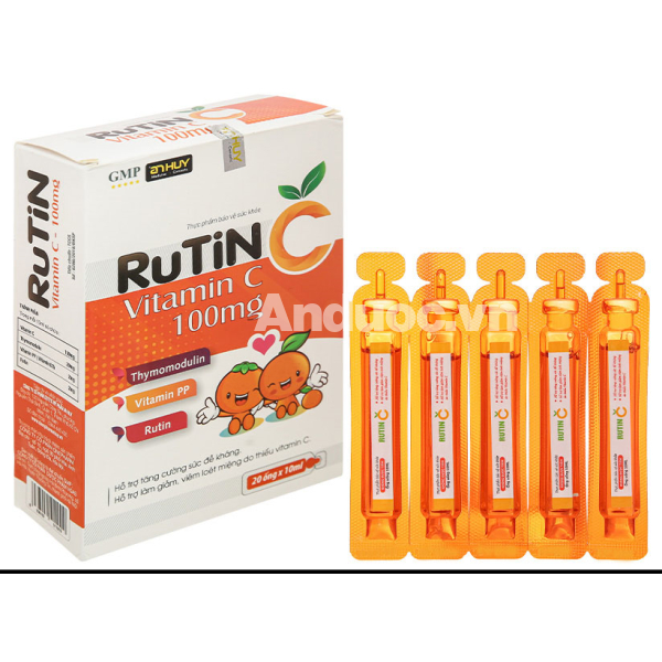 Dung dịch RuTin C bổ sung vitamin C tăng cường đề kháng hộp 20 ống x 10ml