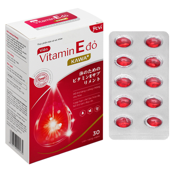 Vitamin E đỏ Kawa hạn chế lão hóa, làm đẹp da hộp 30 viên