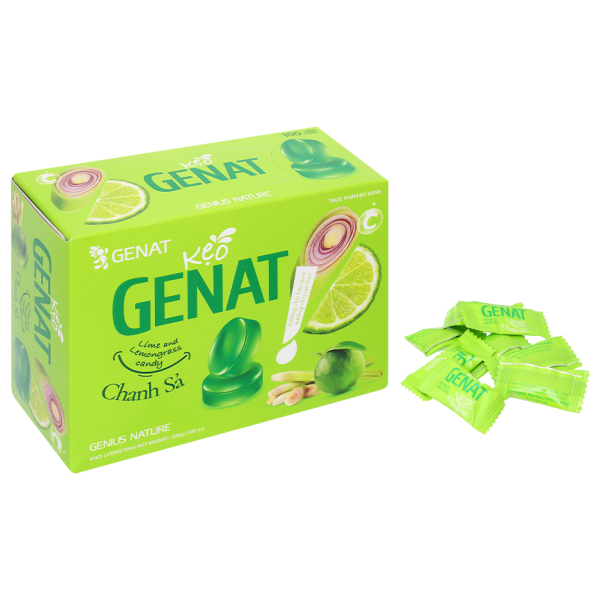 Kẹo ngậm Genat Lime and Lemongrass candy Chanh Sả hộp 100 viên
