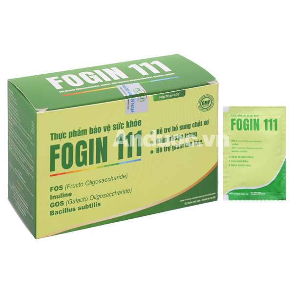 Bột Fogin 111 giúp nhuận tràng, bổ sung chất xơ, giảm táo bón hộp 20 gói x 3g